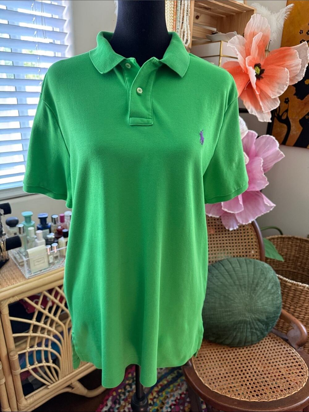 Polo Ralph Lauren Green Purple Pony Short Sleeve Classic Preppy Hamptons Shirt